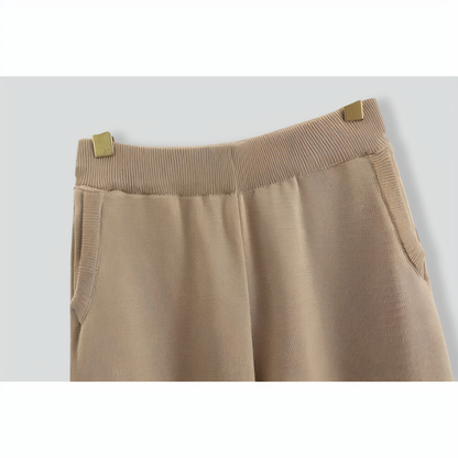 Knitted Cardigan Suspender Wide-Leg Pants Three-Piece Set