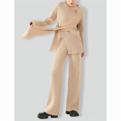 Casual Knitted Sweater Wide Leg Pants Two-piece Set