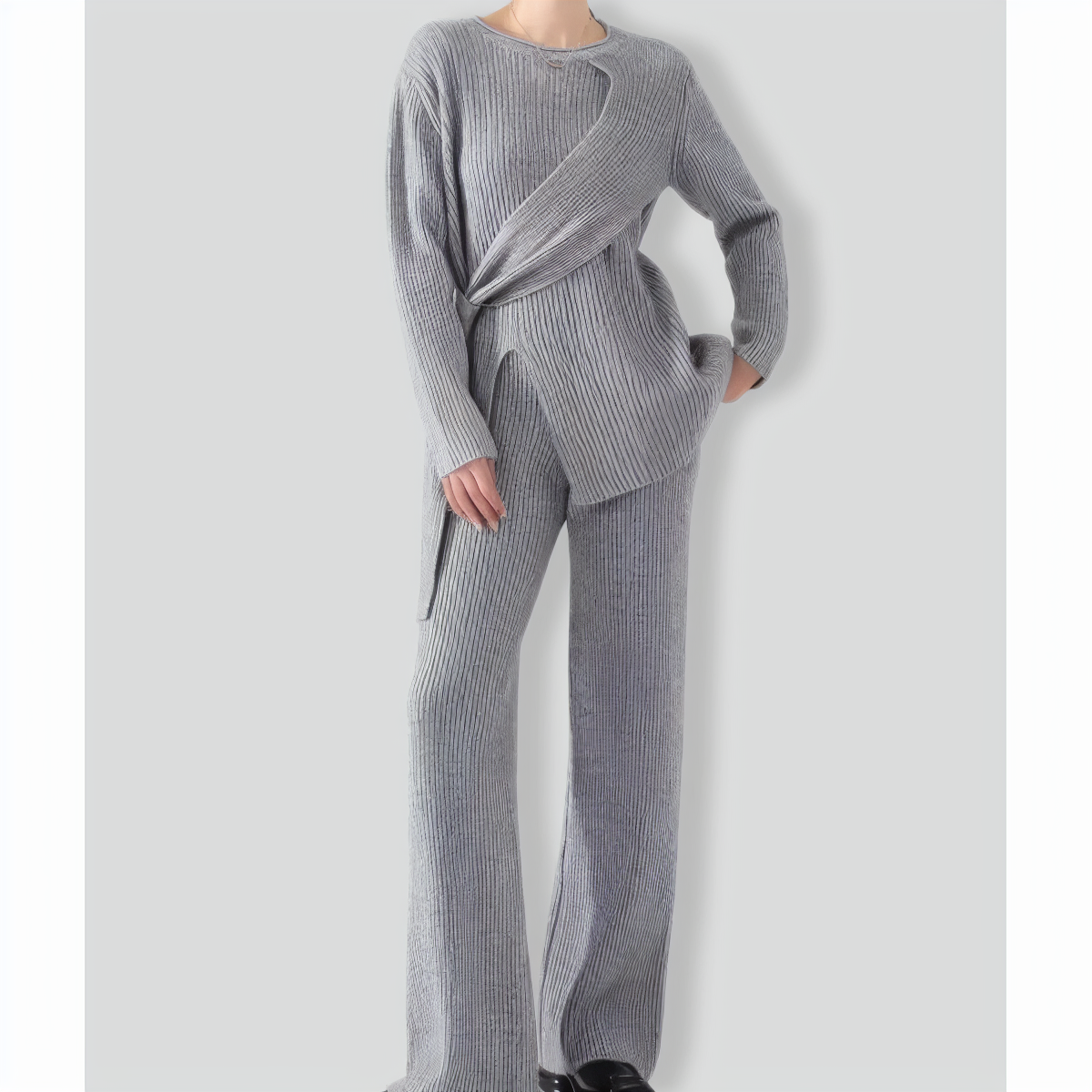 Casual Knitted Sweater Wide Leg Pants Two-piece Set