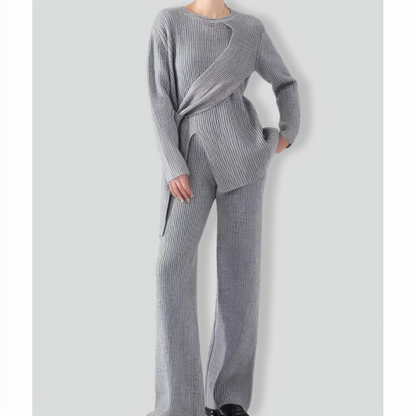 Casual Knitted Sweater Wide Leg Pants Two-piece Set