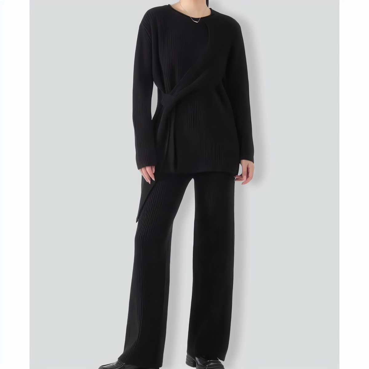 Casual Knitted Sweater Wide Leg Pants Two-piece Set