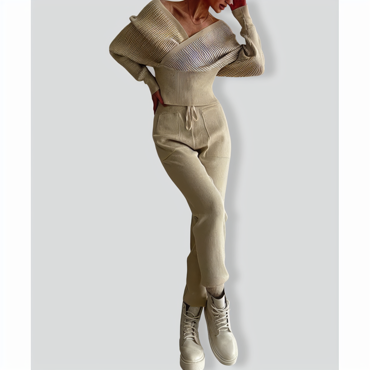 Stylish Bat-sleeved Off Shoulder Two-piece Set