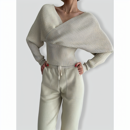 Stylish Bat-sleeved Off Shoulder Two-piece Set