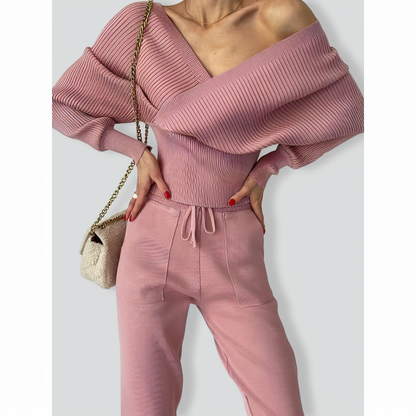 Stylish Bat-sleeved Off Shoulder Two-piece Set