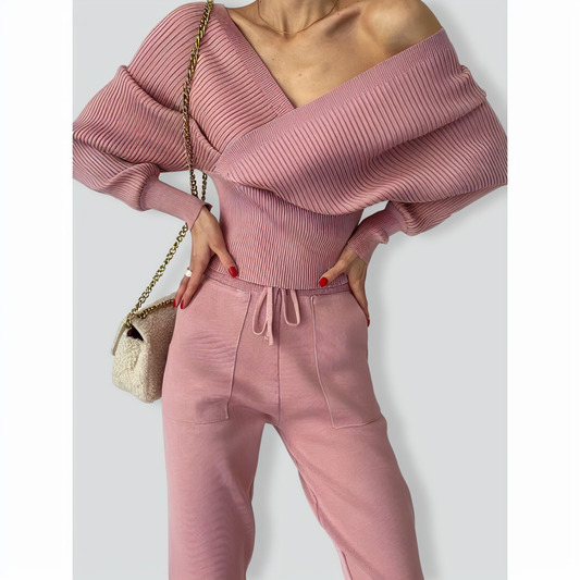 Stylish Bat-sleeved Off Shoulder Two-piece Set