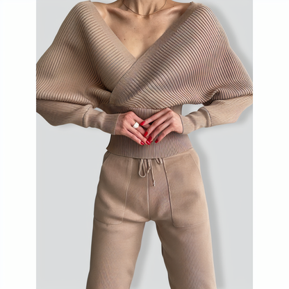 Stylish Bat-sleeved Off Shoulder Two-piece Set