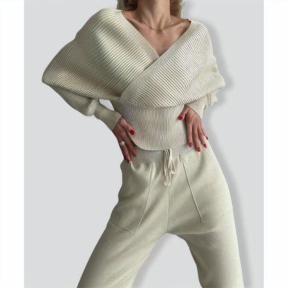 Stylish Bat-sleeved Off Shoulder Two-piece Set