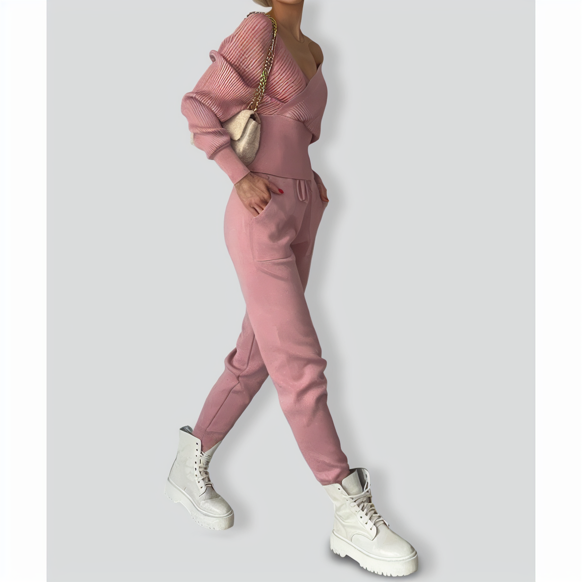 Stylish Bat-sleeved Off Shoulder Two-piece Set