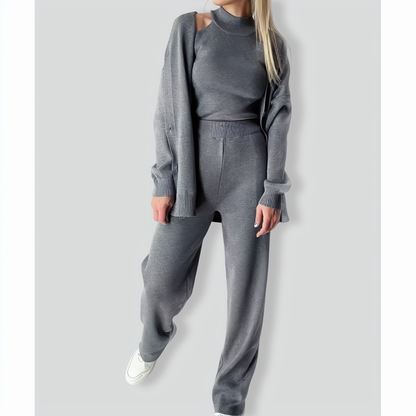 Casual Solid Color Three Pieces Knitted Set