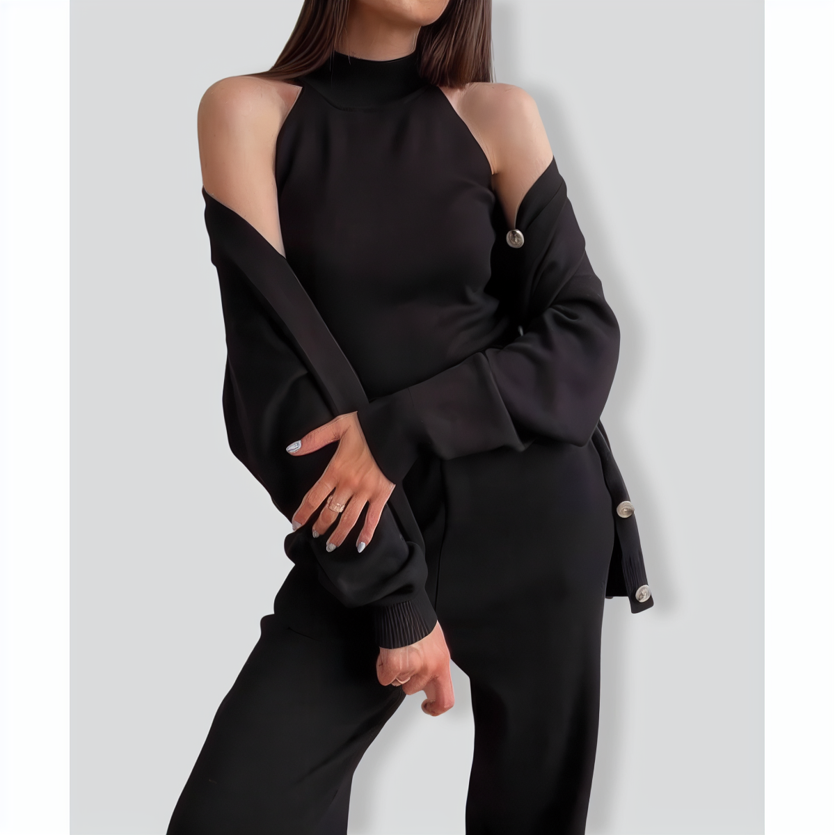 Casual Solid Color Three Pieces Knitted Set