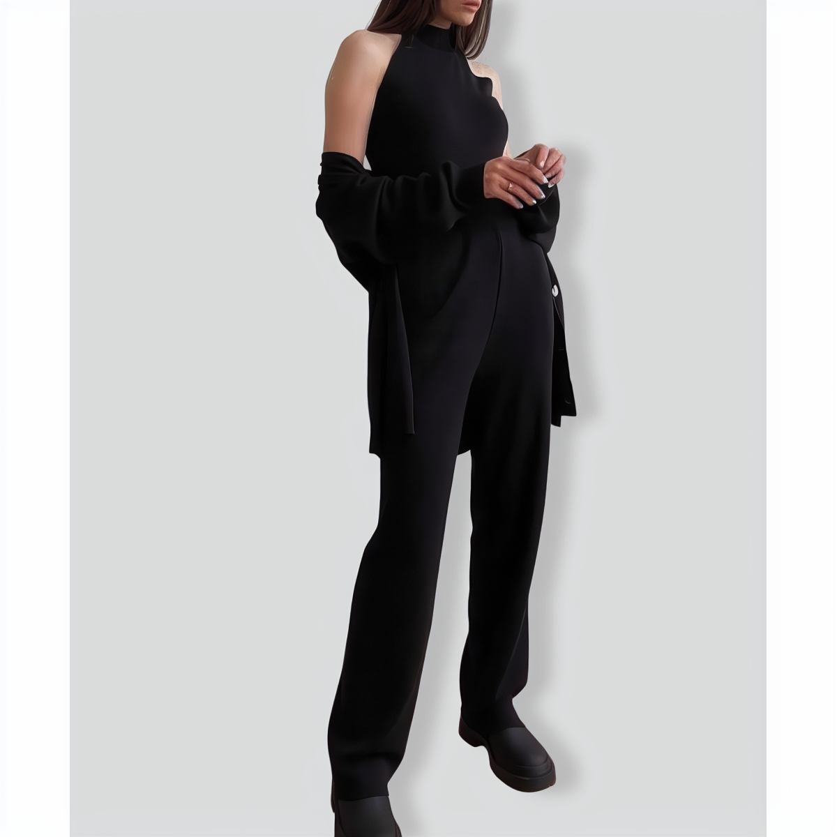 Casual Solid Color Three Pieces Knitted Set