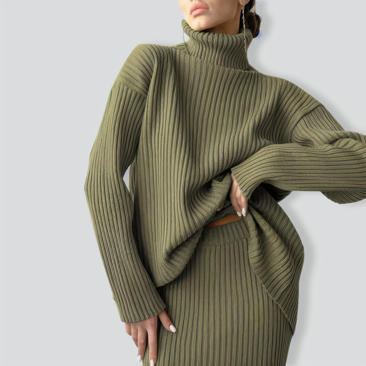 Loose Warm Turtleneck Sweater Two Piece Set