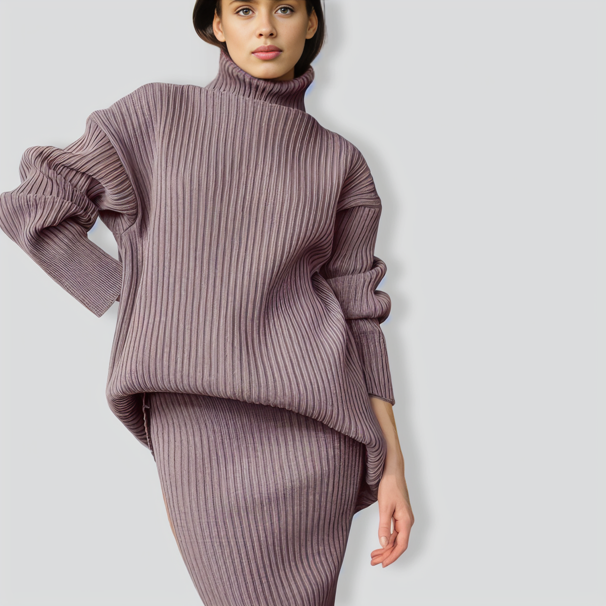 Loose Warm Turtleneck Sweater Two Piece Set