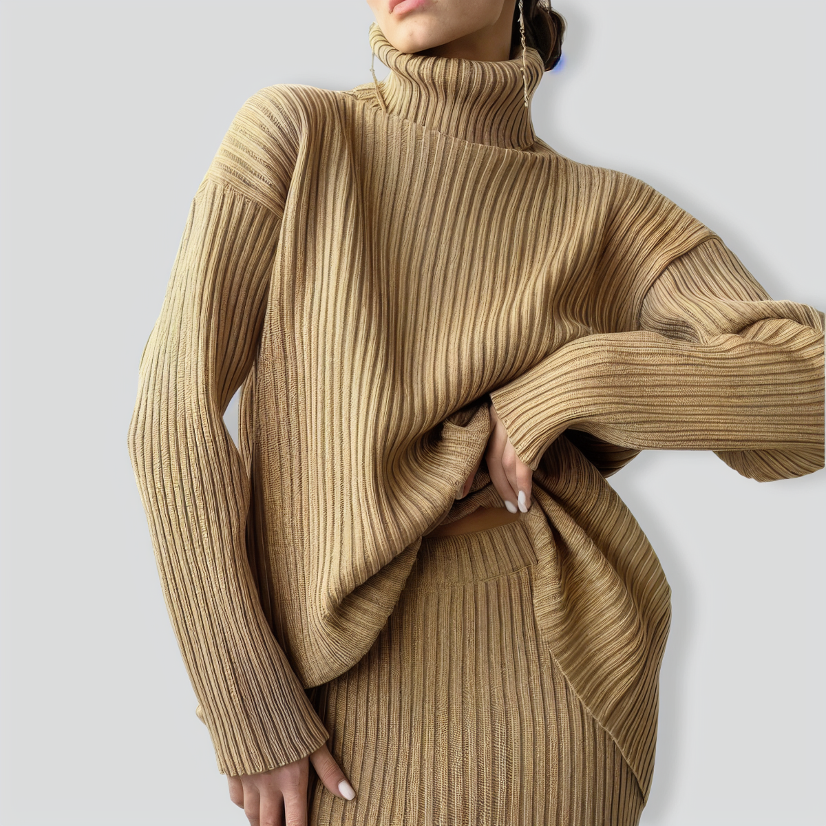 Loose Warm Turtleneck Sweater Two Piece Set