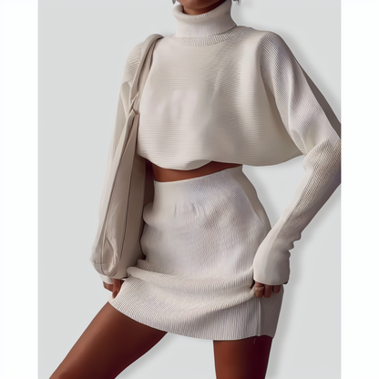 Stylish Turtleneck Sweater and Short Skirt Set