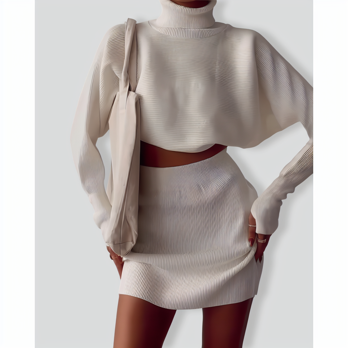 Stylish Turtleneck Sweater and Short Skirt Set