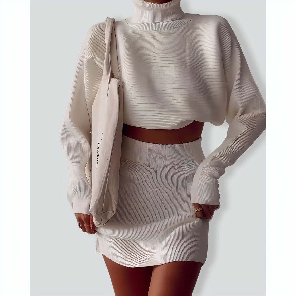 Stylish Turtleneck Sweater and Short Skirt Set