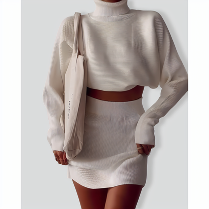 Stylish Turtleneck Sweater and Short Skirt Set