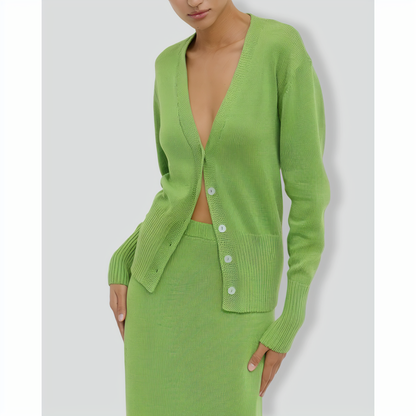 Fruit Green Cardigan Skirt Knitted Two-Piece Set