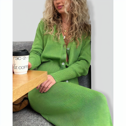 Fruit Green Cardigan Skirt Knitted Two-Piece Set