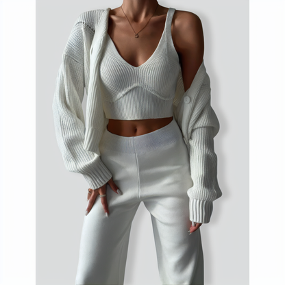 Chic V-neck Knitted Three-Piece Set