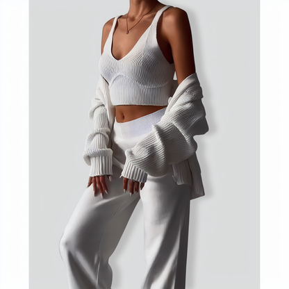 Chic V-neck Knitted Three-Piece Set