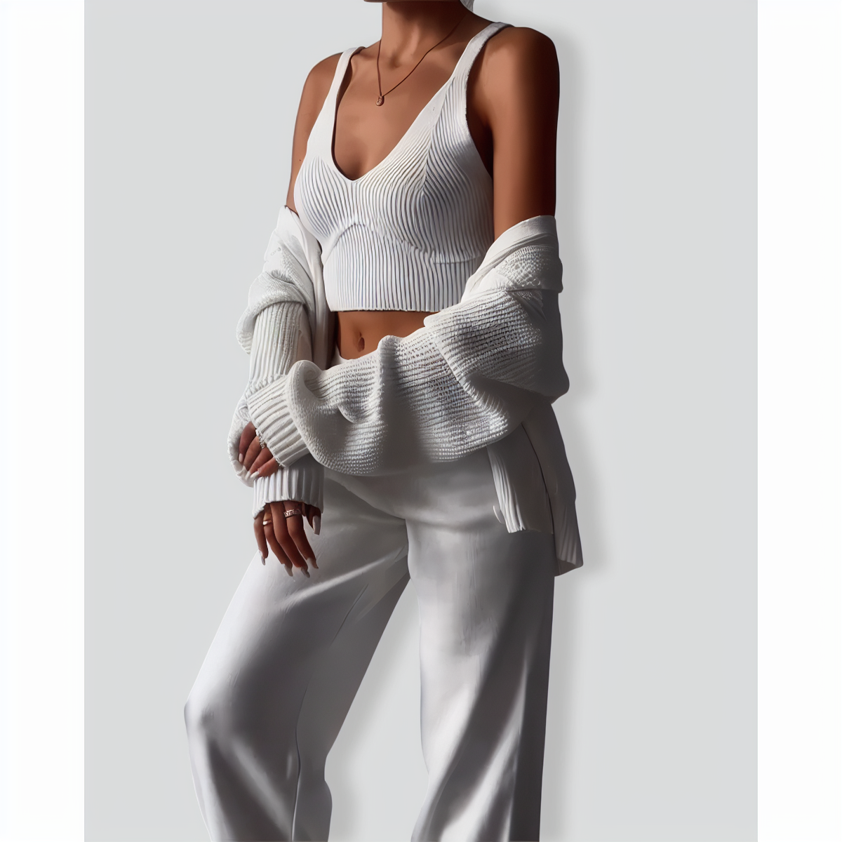 Chic V-neck Knitted Three-Piece Set