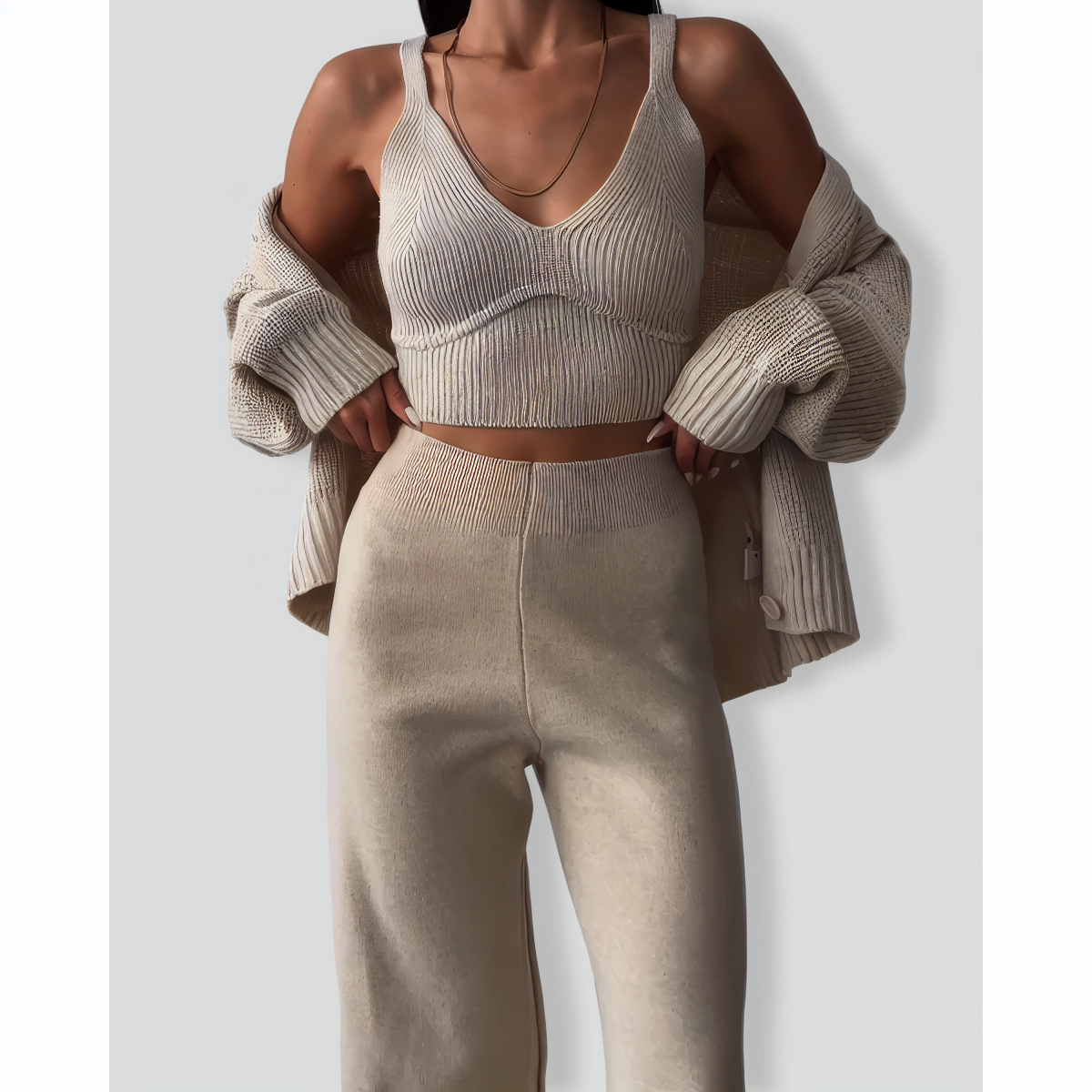 Chic V-neck Knitted Three-Piece Set