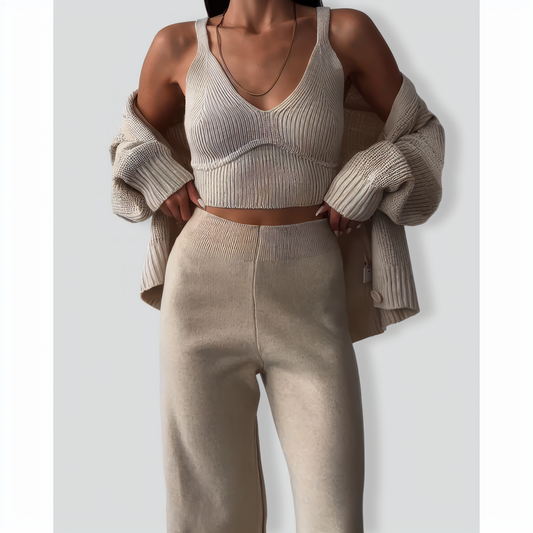 Chic V-neck Knitted Three-Piece Set