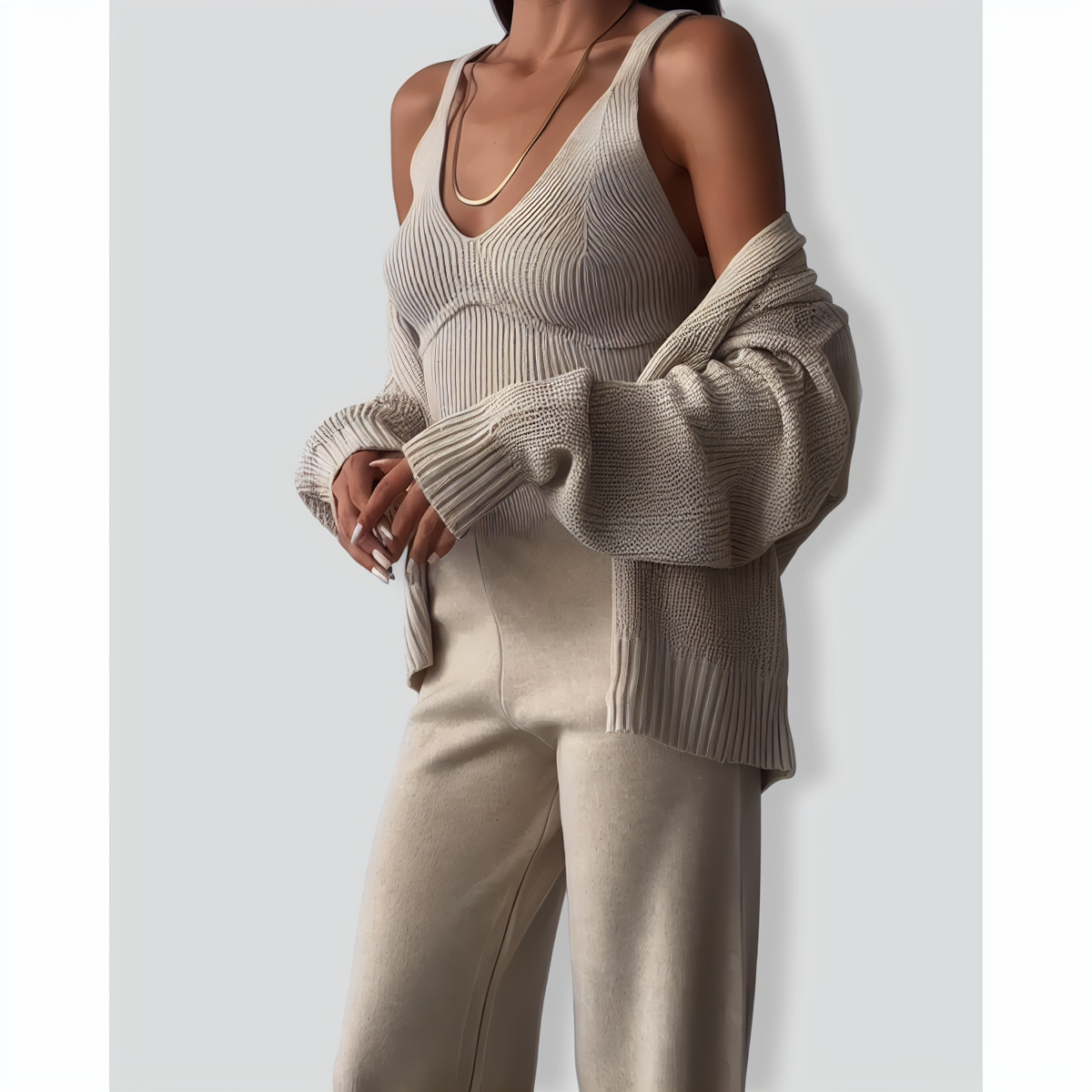 Chic V-neck Knitted Three-Piece Set