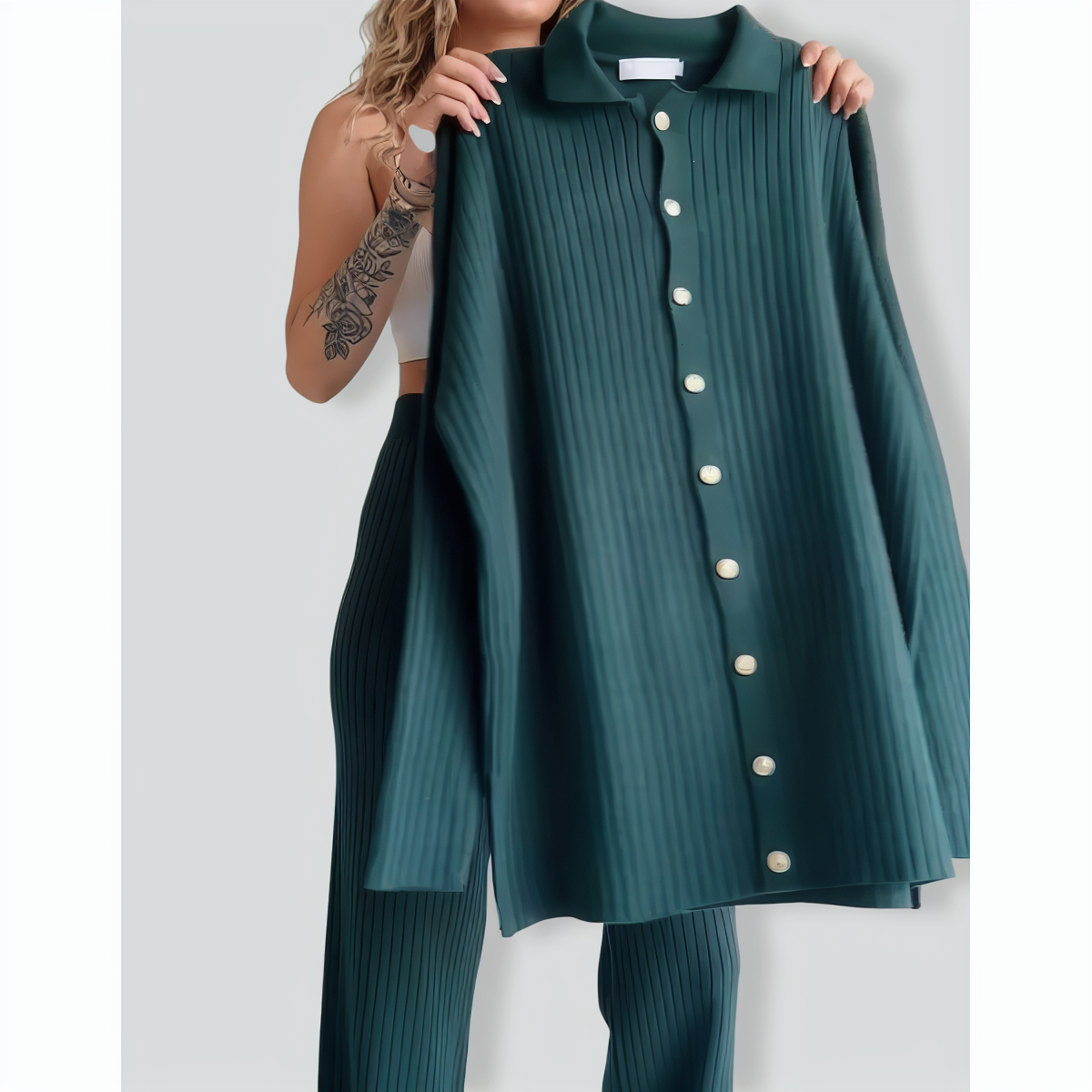 Casual Striped Jacquard Knitted Two-pieces Set