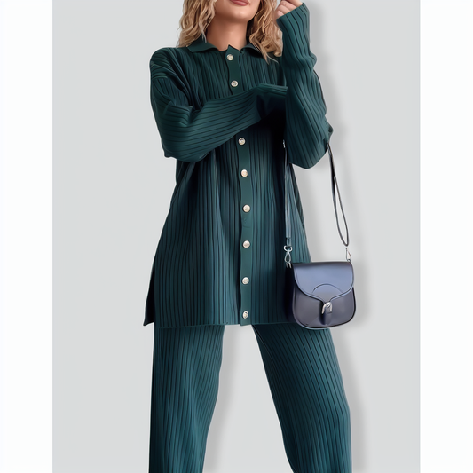 Casual Striped Jacquard Knitted Two-pieces Set