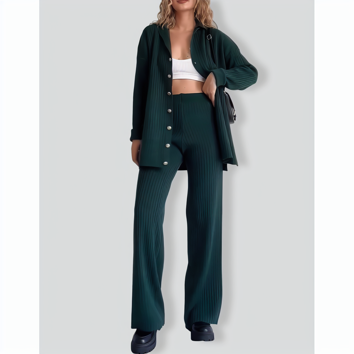 Casual Striped Jacquard Knitted Two-pieces Set