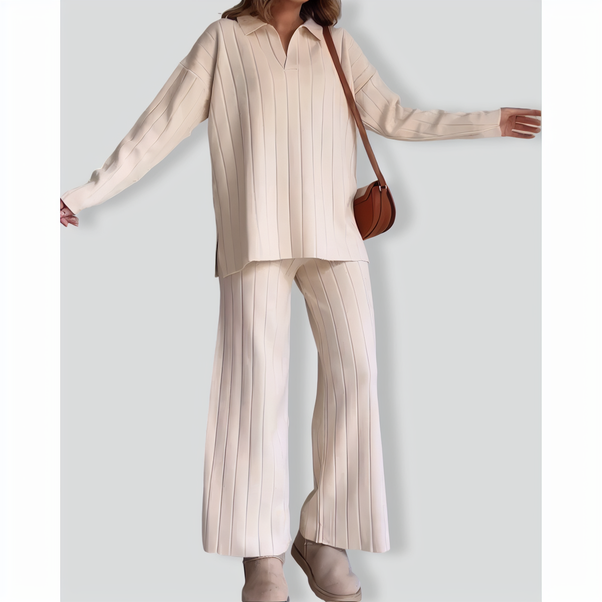 Stripe Jacquard Sweater Two-pieces Set