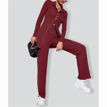 Casual knitted slim cardigan two-piece set