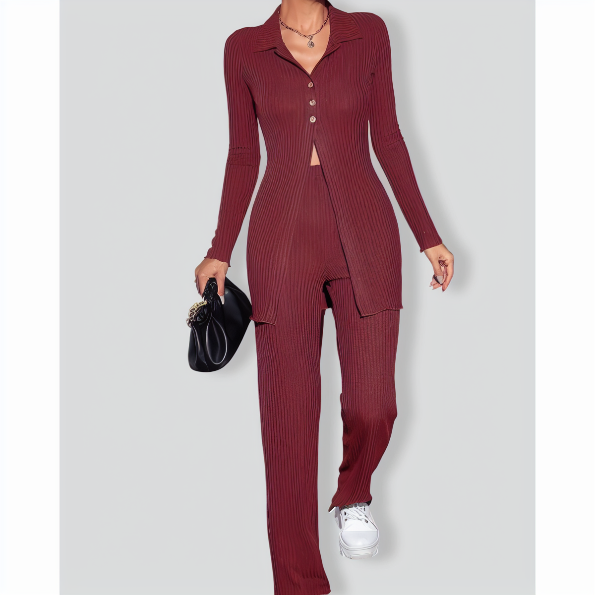 Casual knitted slim cardigan two-piece set