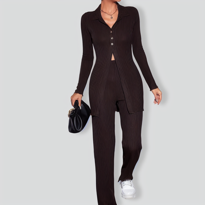 Casual knitted slim cardigan two-piece set