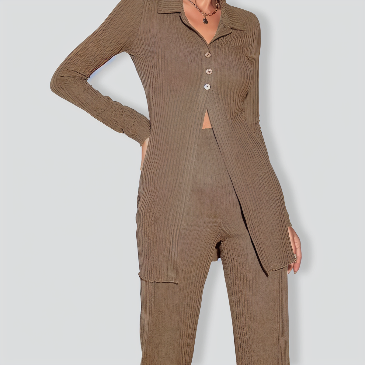 Casual knitted slim cardigan two-piece set