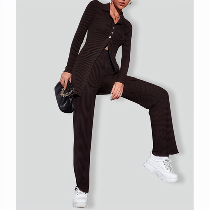 Casual knitted slim cardigan two-piece set