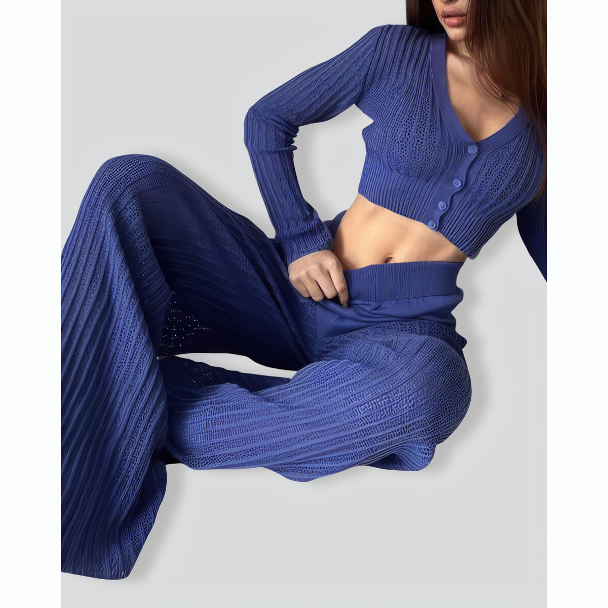 Fashionable Knitted See-Through Hollow Two-Piece Set