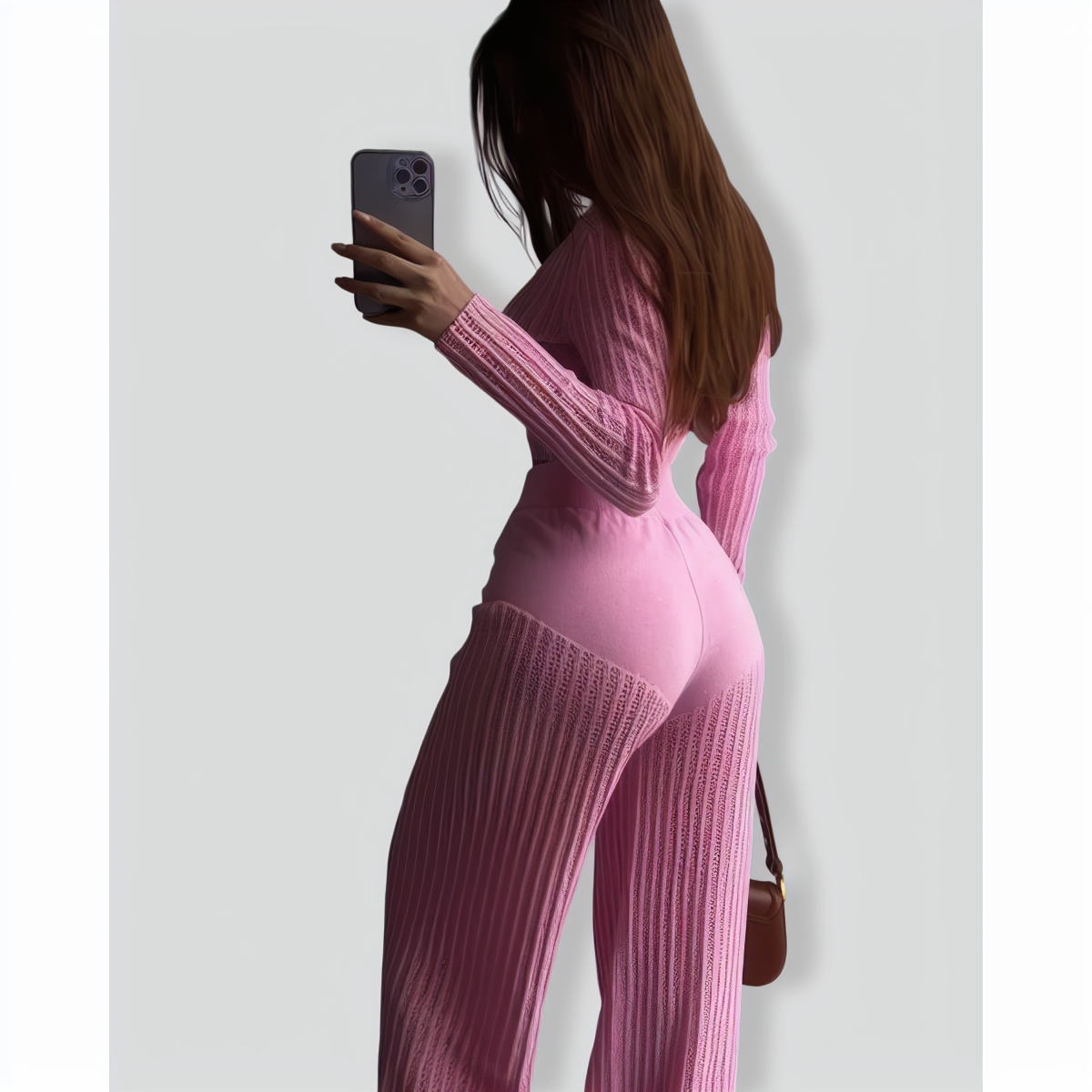 Fashionable Knitted See-Through Hollow Two-Piece Set