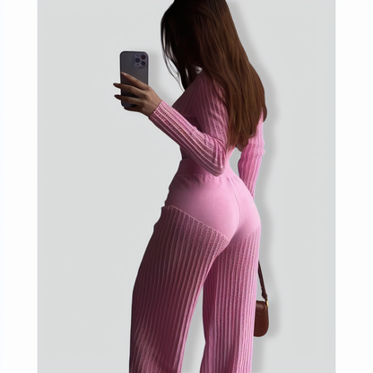 Fashionable Knitted See-Through Hollow Two-Piece Set