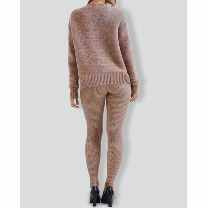 Chic V-neck Knit Cardigan and Slim-fitting trousers two-piece set