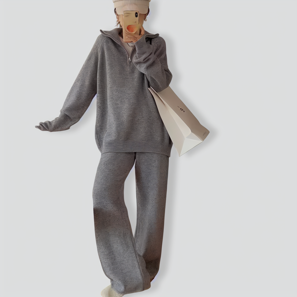 Casual Lapel Sweater and Wide-leg Pants Two-piece Suit