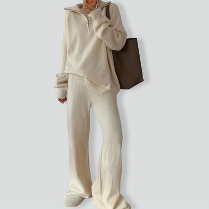 Casual Lapel Sweater and Wide-leg Pants Two-piece Suit