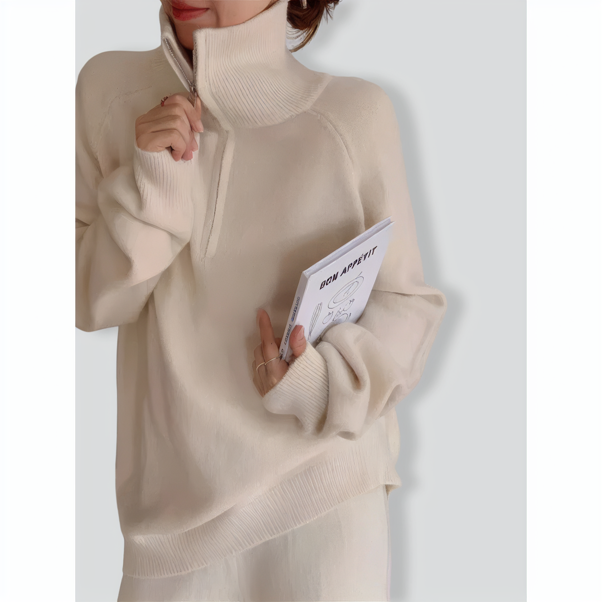 Casual Lapel Sweater and Wide-leg Pants Two-piece Suit