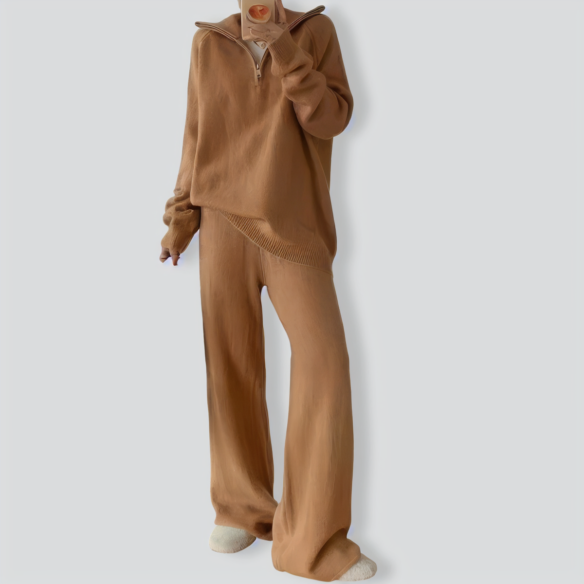 Casual Lapel Sweater and Wide-leg Pants Two-piece Suit