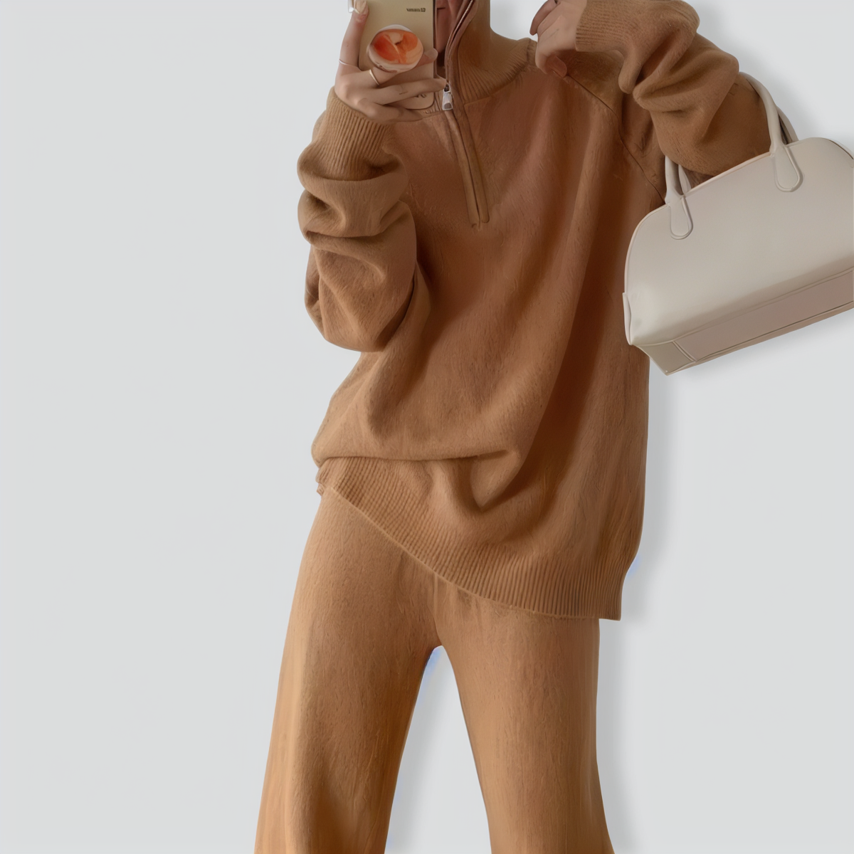 Casual Lapel Sweater and Wide-leg Pants Two-piece Suit