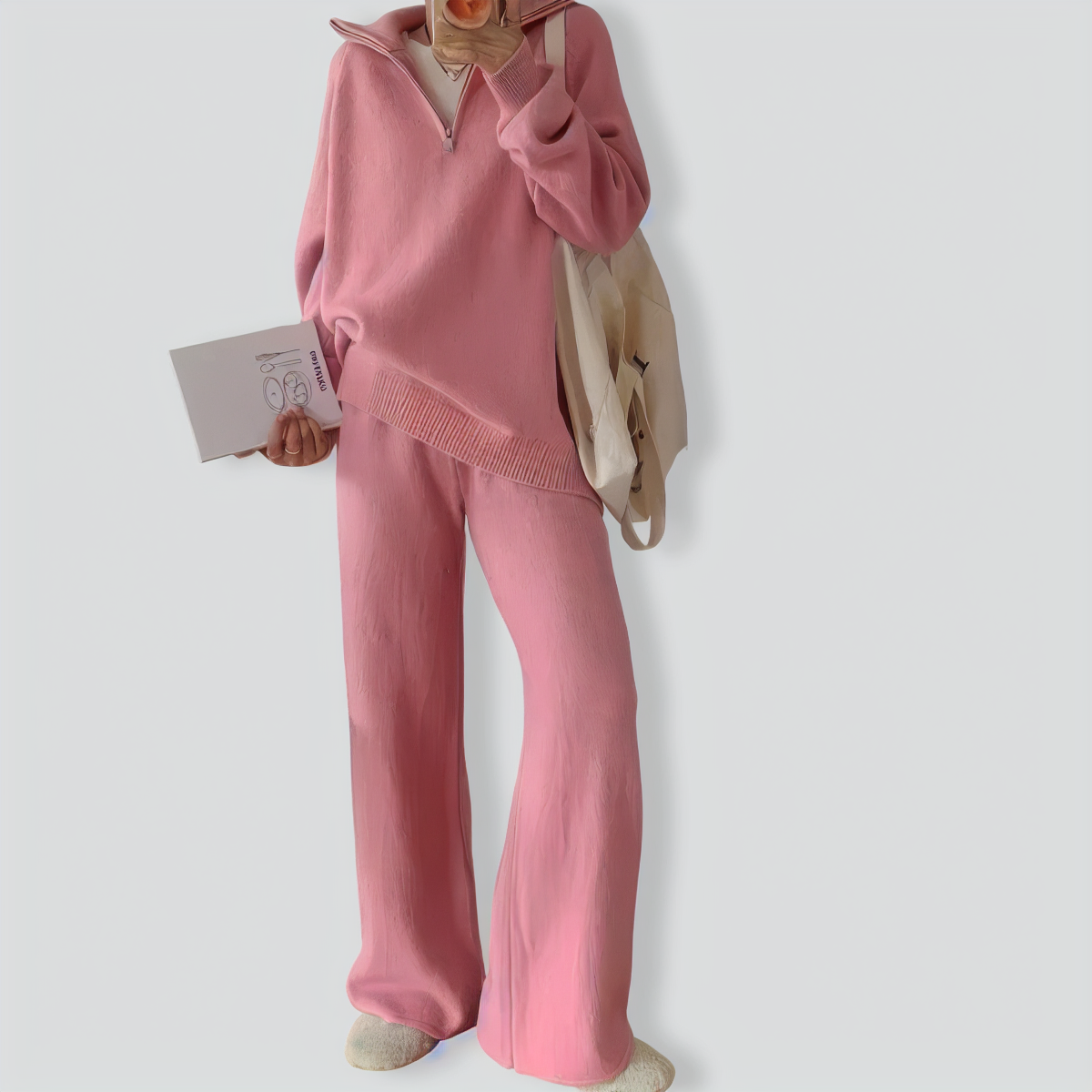 Casual Lapel Sweater and Wide-leg Pants Two-piece Suit