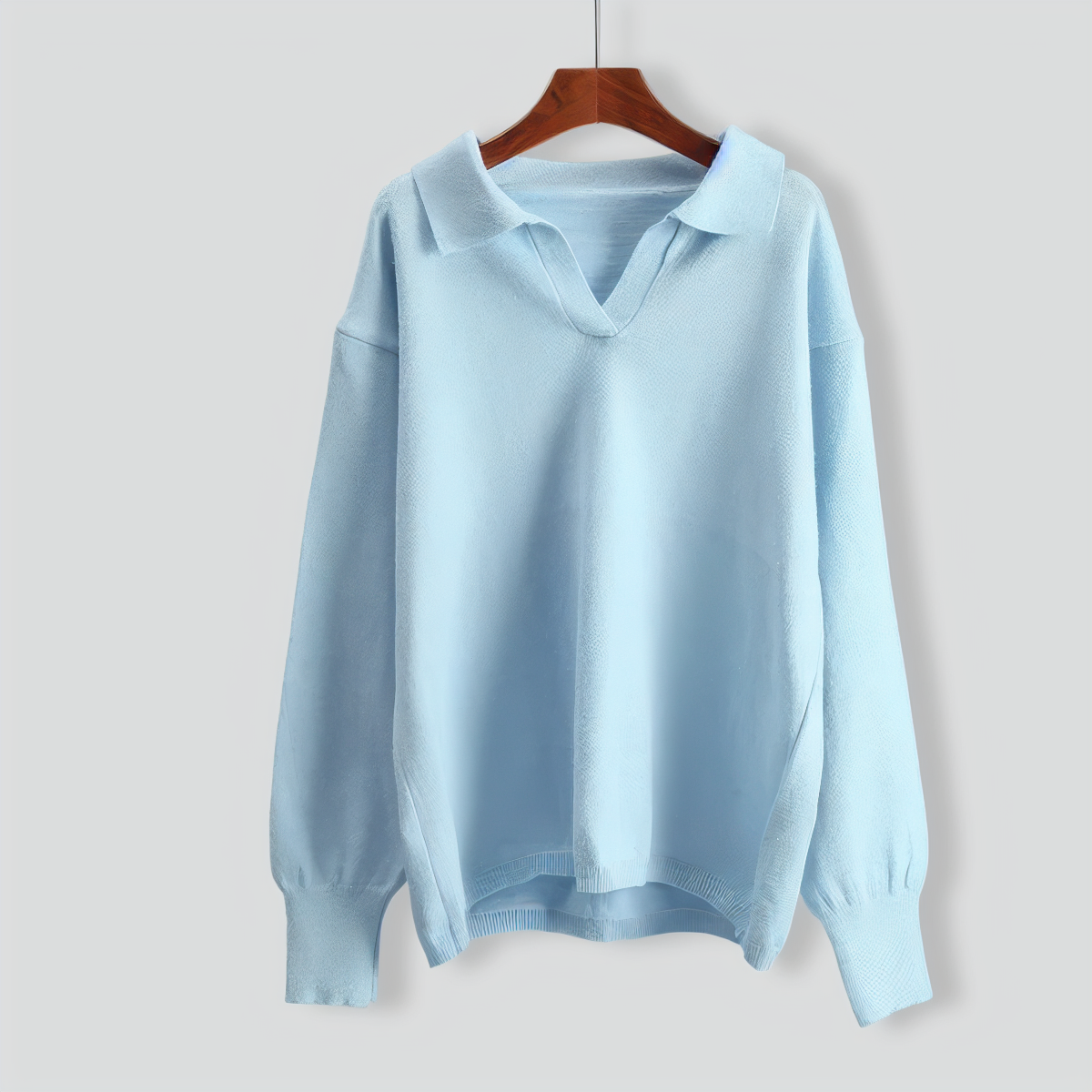 Fashionable Lapel Knitted Top + Wide-Leg Pants Two-Piece Set